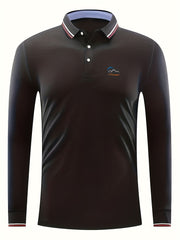 Men's Mountain Print Polo Shirt Casual Long Sleeve Shirt