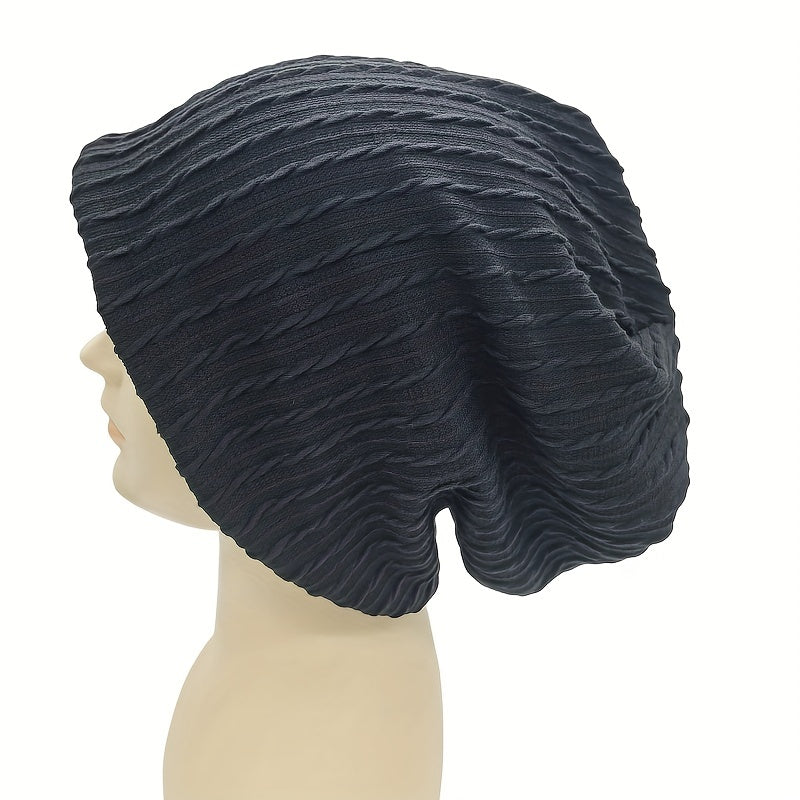 Ribbed Knitted Beanie Turban Cap Solid Elastic Skull Cap Lightweight Chemo Hats