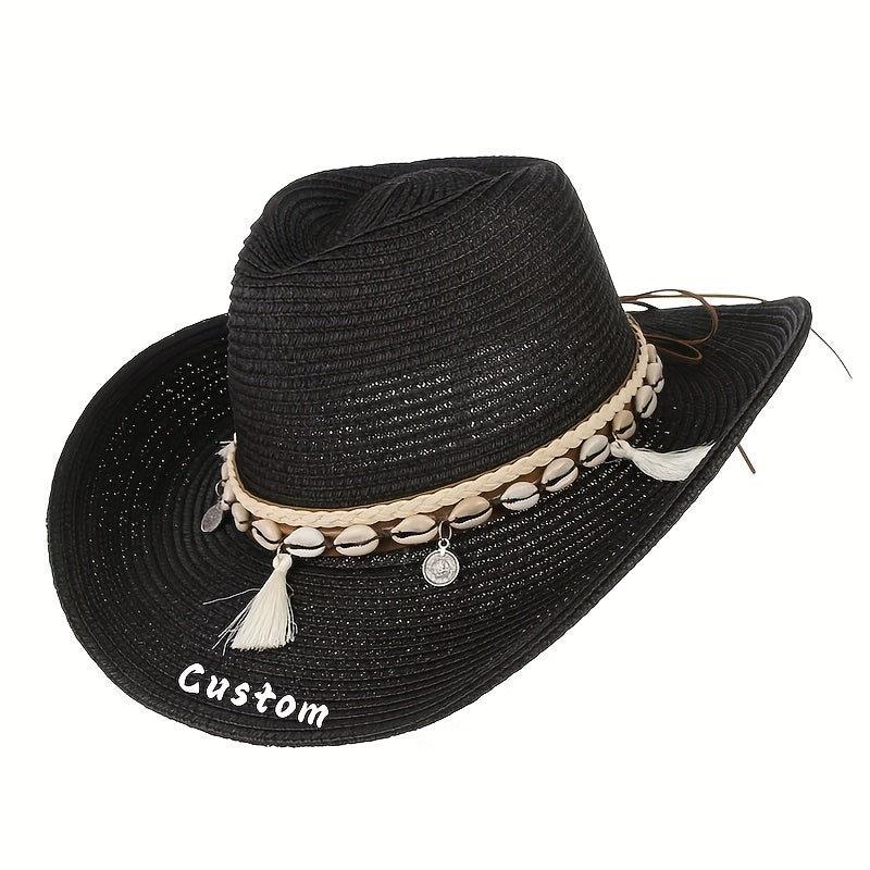 Men's Embroidered Straw Sun Hat with Braided Band - Light Pink