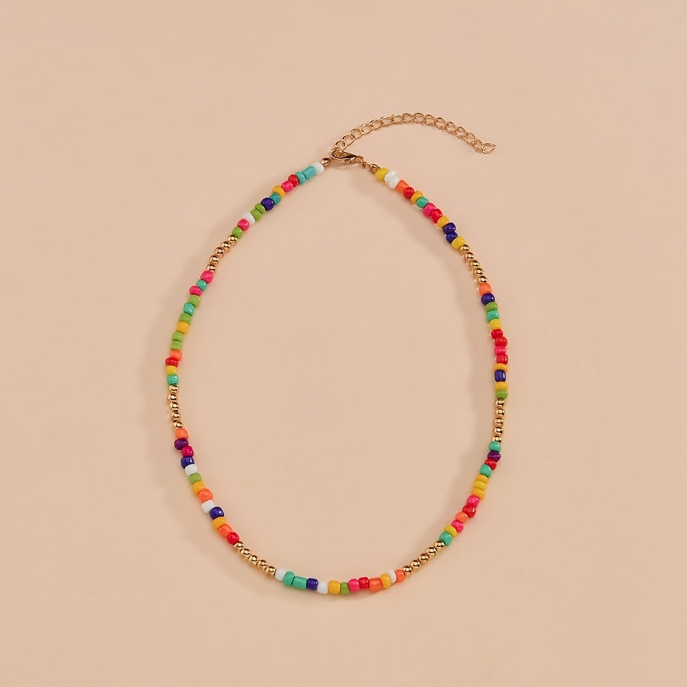 Colorful Rice Beads Boho Choker Necklace for Women