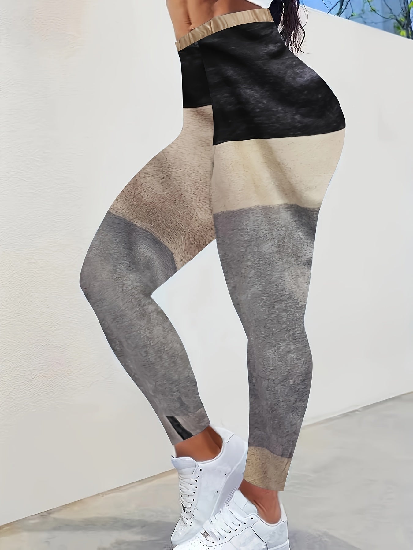  Colorblock Random Print High Rise Leggings