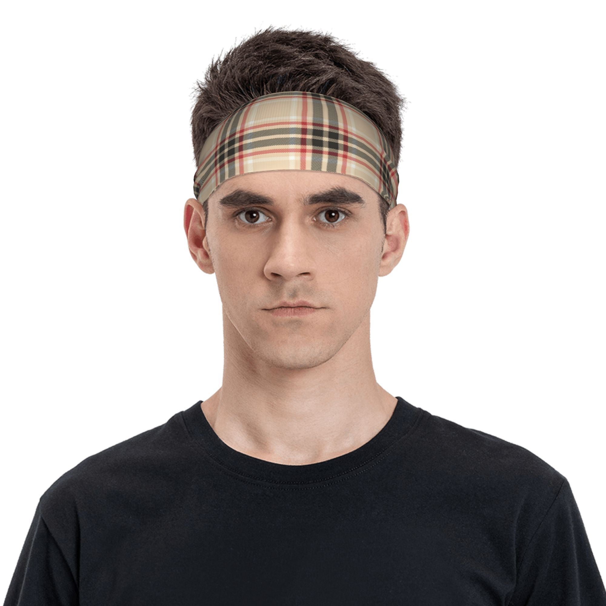Vintage Plaid Headband Beige Red Pattern
