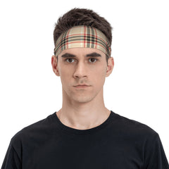 Vintage Plaid Headband Beige Red Pattern
