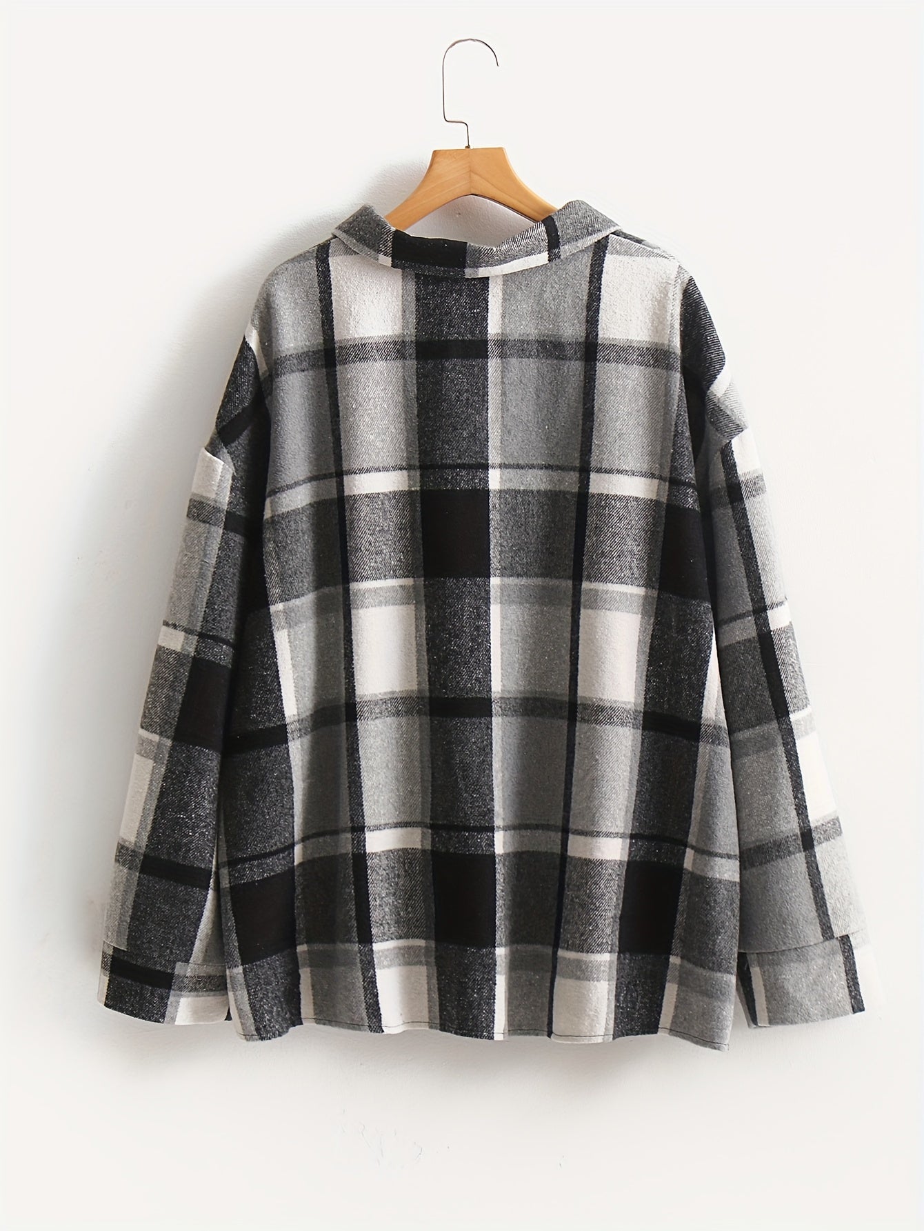  Plaid Print Long Sleeve Button Up Collar Shirt