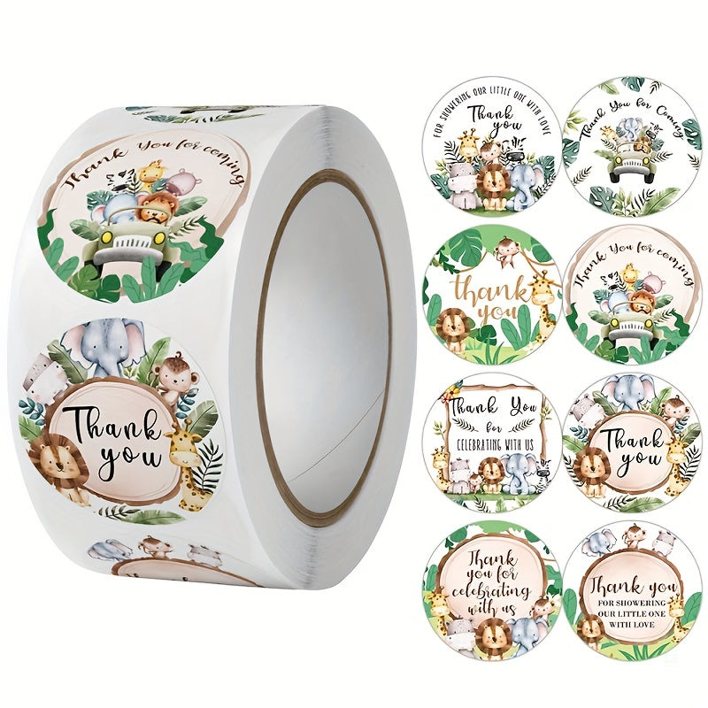 500pcs Jungle Animals Thank You Stickers Self-Adhesive Labels