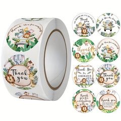 500pcs Jungle Animals Thank You Stickers Self-Adhesive Labels