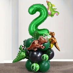 Jungle Dinosaur Birthday Party Balloons Set with Green Number Balloons