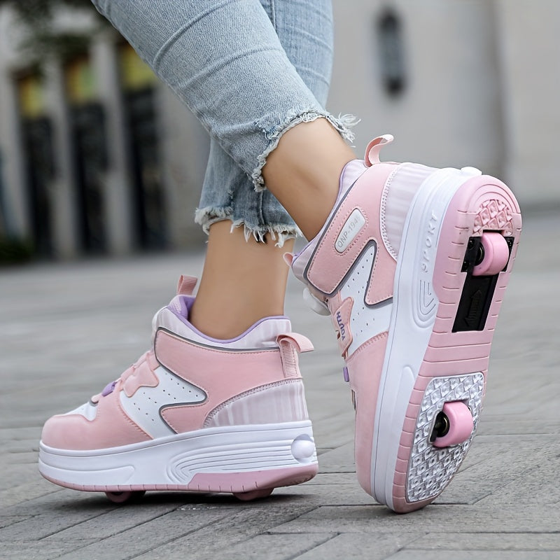 Girl's Rotating Buckle Roller Shoes For Kids