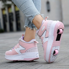 Girl's Rotating Buckle Roller Shoes For Kids
