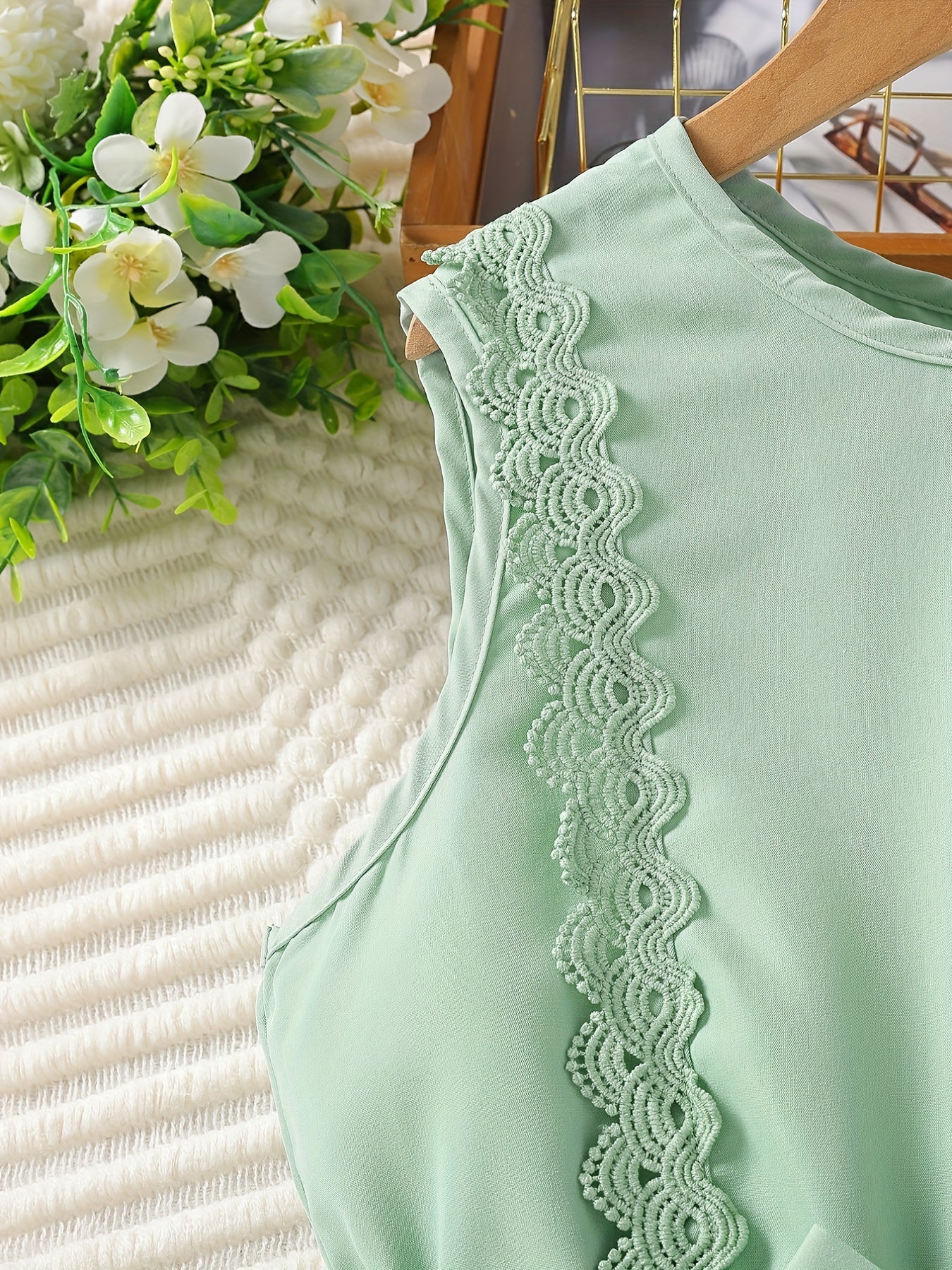 Girls' Lace Applique Sleeveless Tunic Dress Casual Party Vacation Kids Clothing