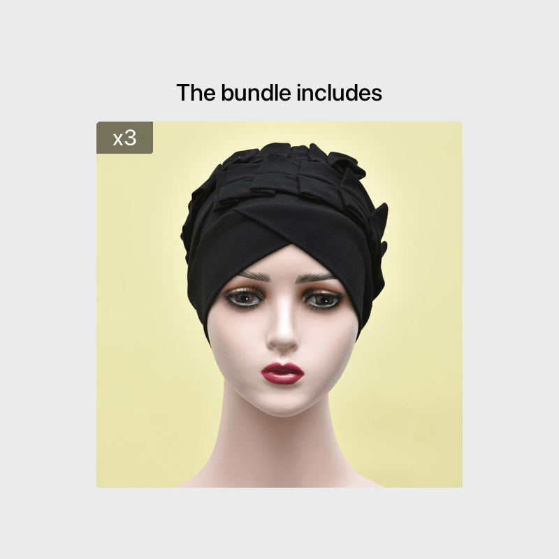 Solid Ruffles Turban Cap Head Wrap Chemo Cap Beanie