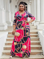  Chain Print Surplice Neck Maxi Dress With Belt