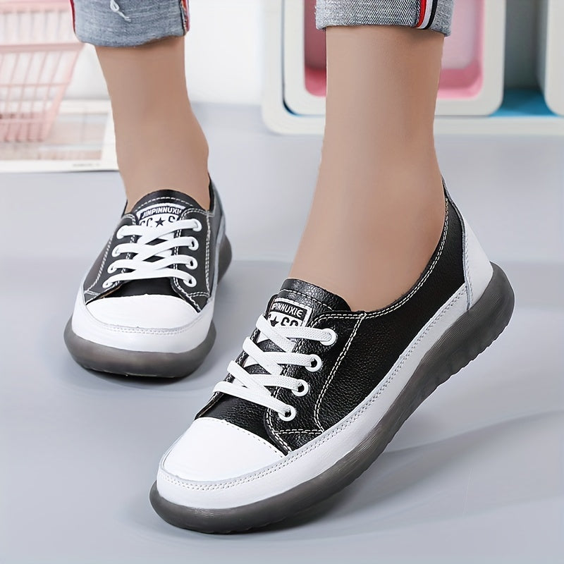 Women's Flat Sneakers Casual Lace Up Low Top Faux Leather Shoes