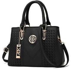 Strip Embroidery Satchel Bag Metal Decor Double Handle Bag
