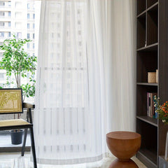 Translucent Sheer Curtain Braided Geometric Striped Rod Pocket Curtain