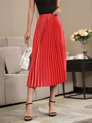 Solid Pleated A-Line Skirt with Slim Waist