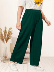  Solid Elastic High Rise Wide Leg Pants