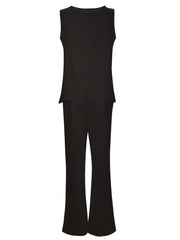  Solid Tank Top & Wide Leg Pants Set