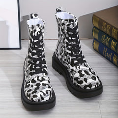 Leopard Print Combat Boots Lace Up Platform Ankle Boots
