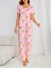 Avocado Print Pajama Set Short Sleeve Top & Pants Women's Sleepwear