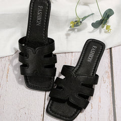 Women's Square Toe Flat Slides Casual Open Toe Daily Slide Sandals