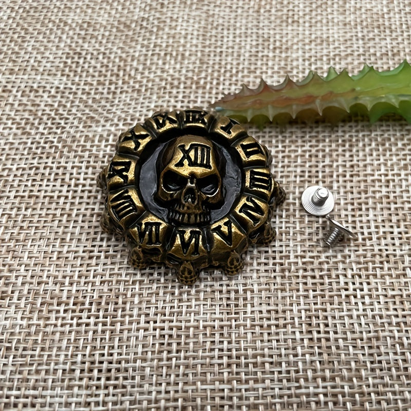 1pc Leather Carved Buckle Screw Coin Buckle Antique Golden Skull Buckle