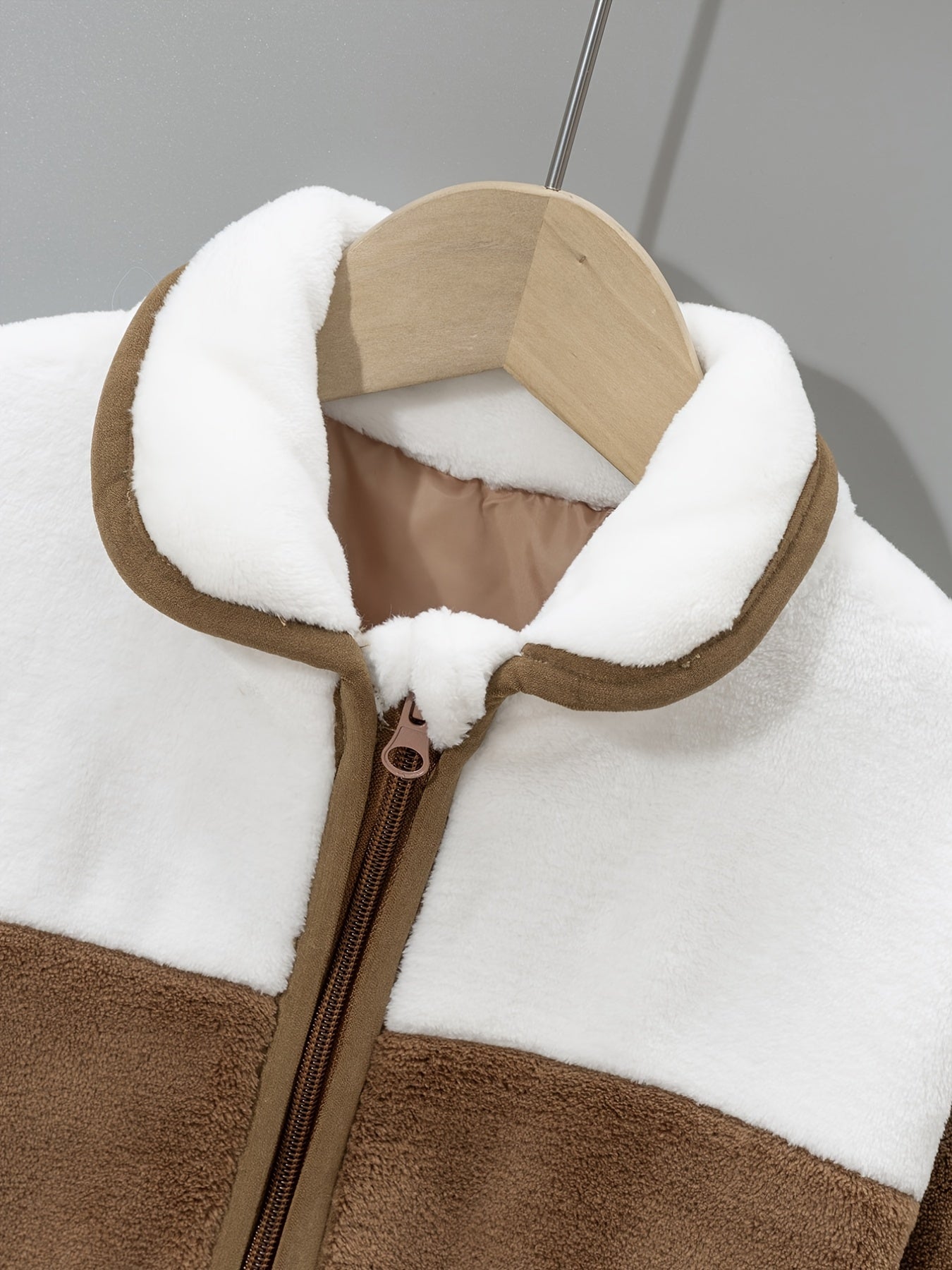 Boy's Casual Block Fleece Jacket Zip Up Lapel Jacket