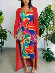  Colorblock Tube Dress & Cardigan Set