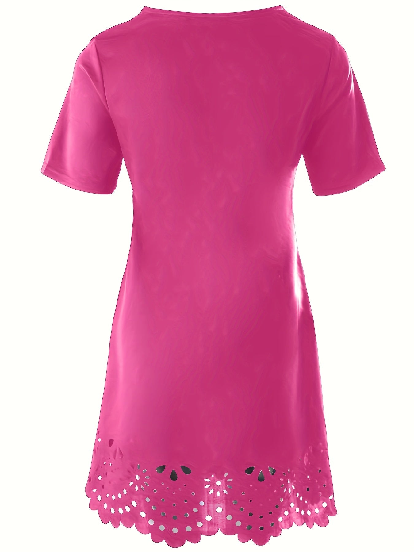  Casual Dress Women's Solid Cut Out Scalloped Trim Dress