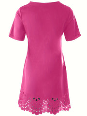  Casual Dress Women's Solid Cut Out Scalloped Trim Dress