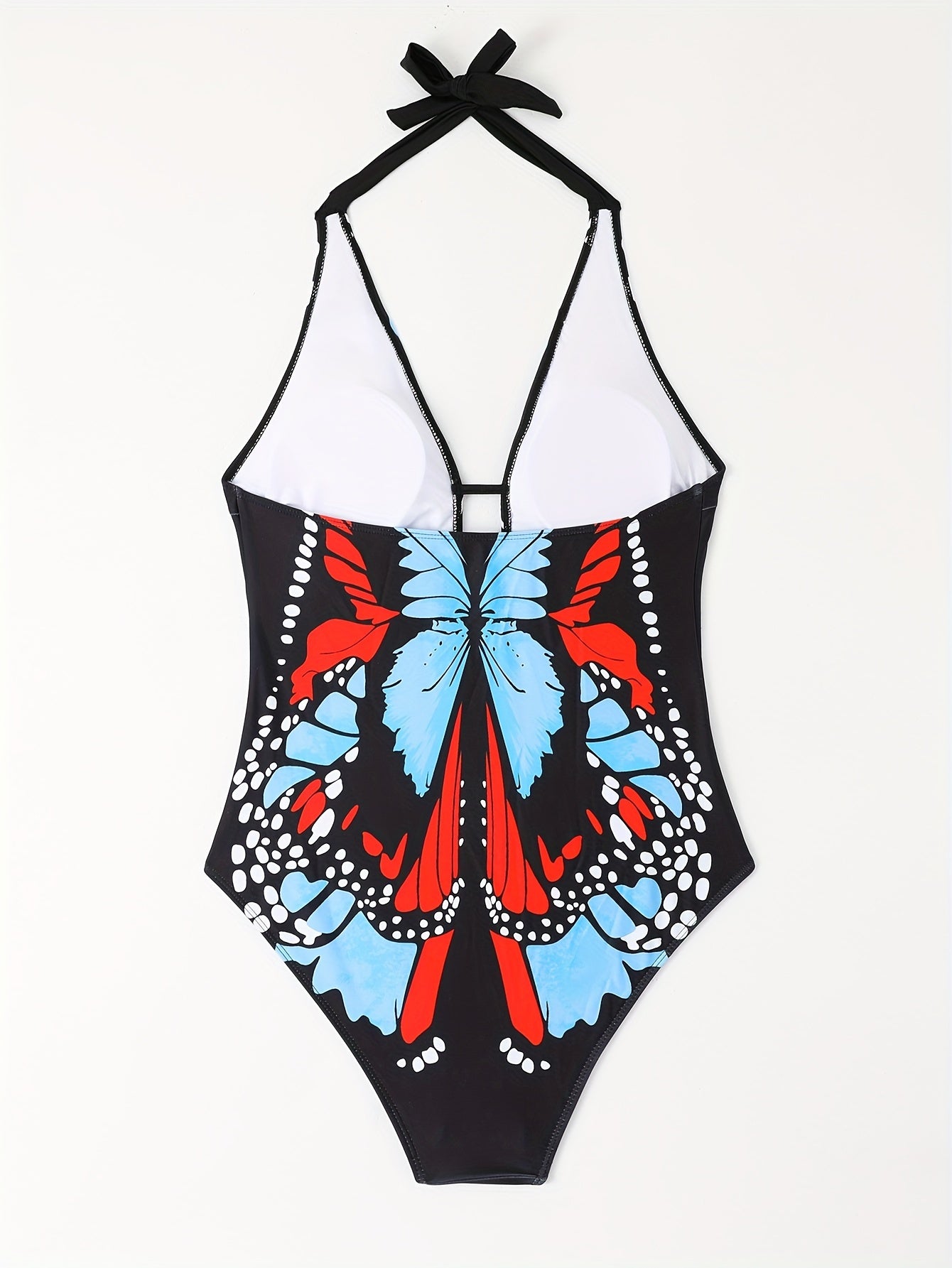  Butterfly Print Halter One Piece Swimsuit