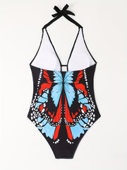  Butterfly Print Halter One Piece Swimsuit
