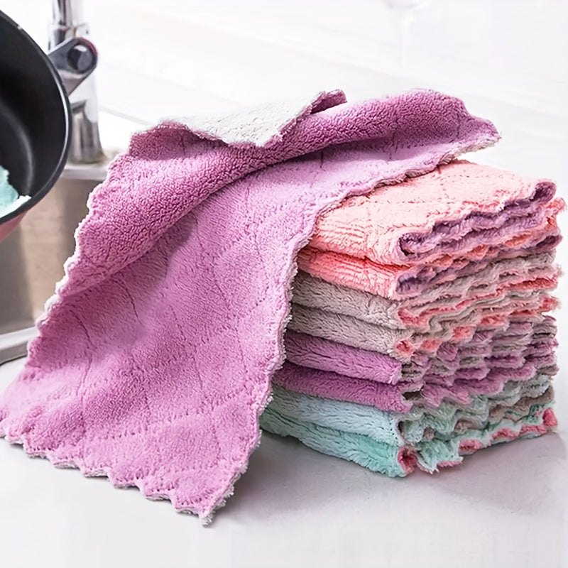 10pcs Microfiber Dishwashing Towels Absorbent Cleaning Rags Kitchen Supplies
