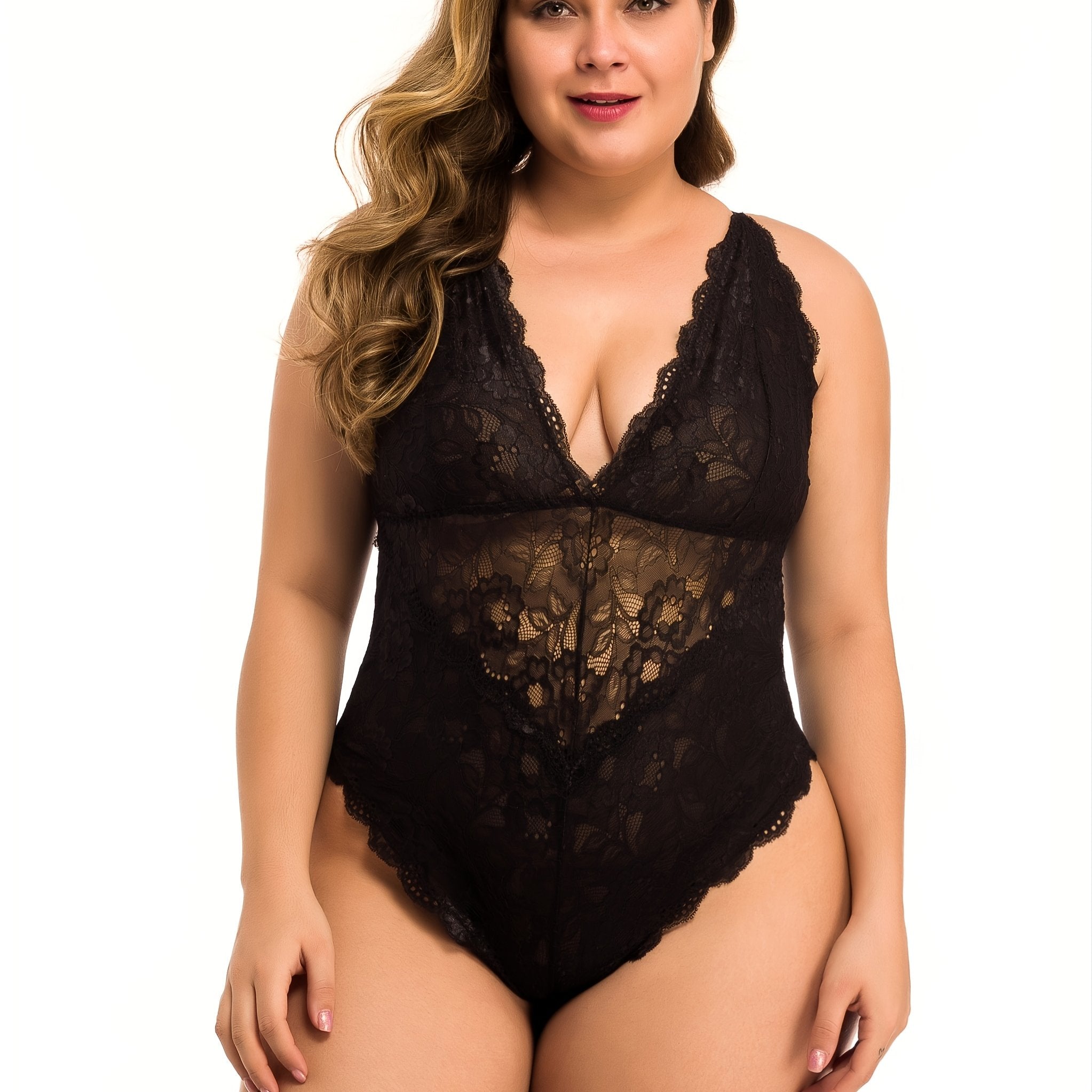  Lace Semi Sheer One Piece Pajama Women's Stretch Nightgown