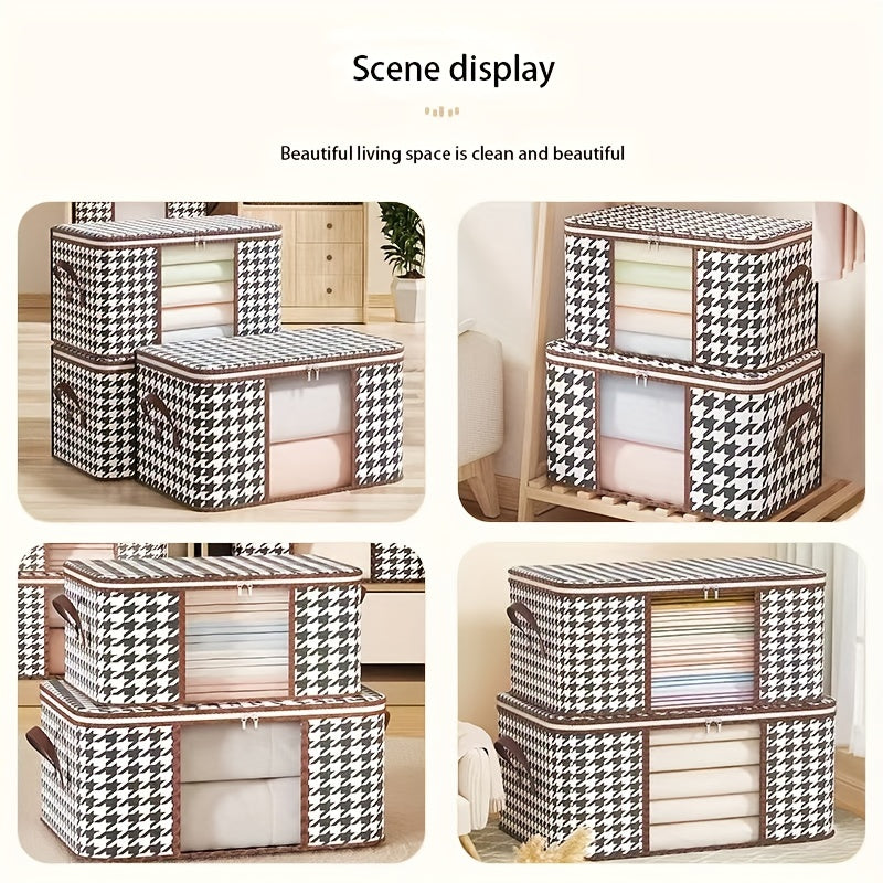 Large Houndstooth Pattern Box Zipper Clothes Organizer