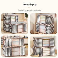 Large Houndstooth Pattern Box Zipper Clothes Organizer