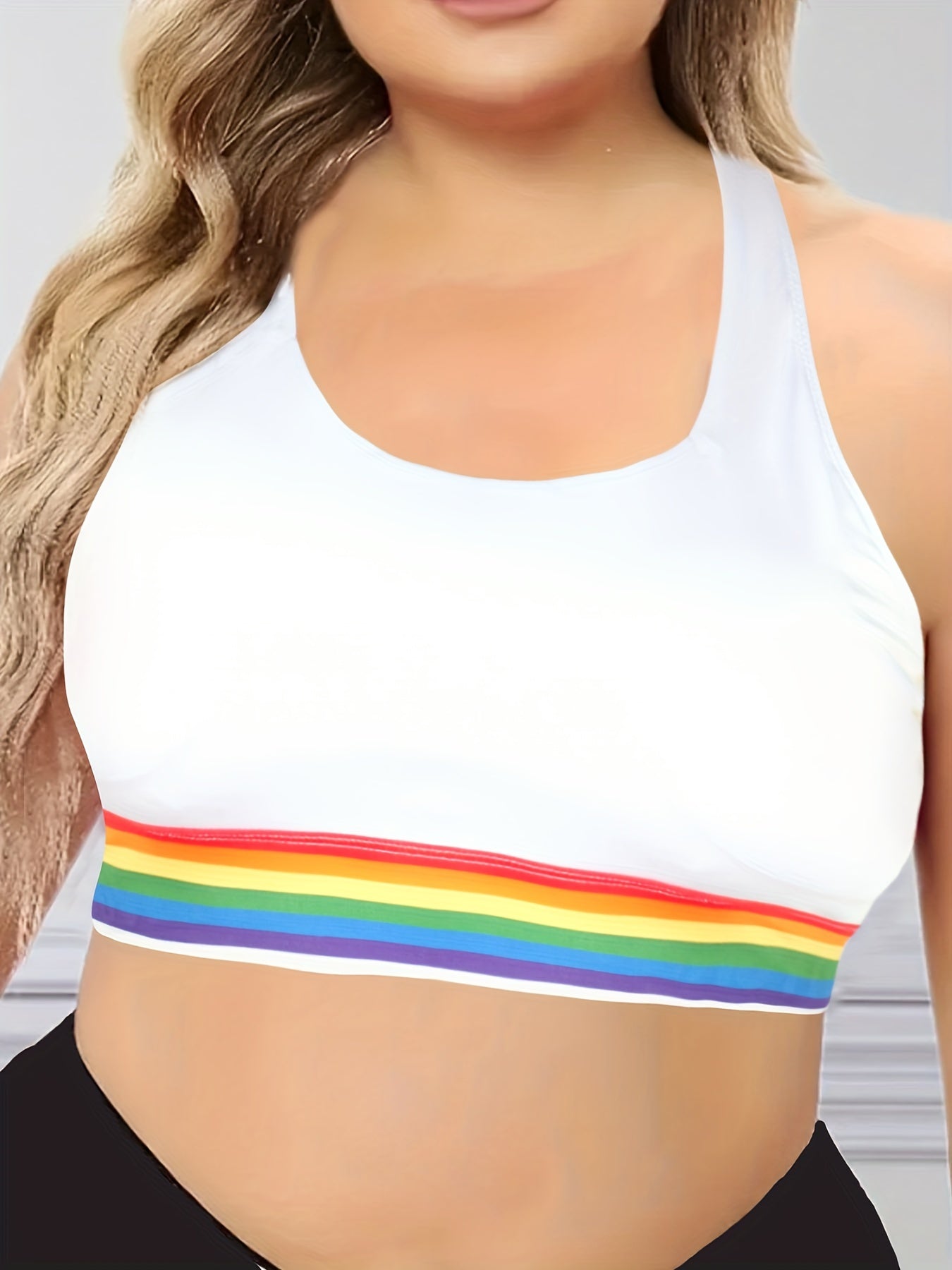  Rainbow Striped Sports Bra Racer Back Fitness Running Bra