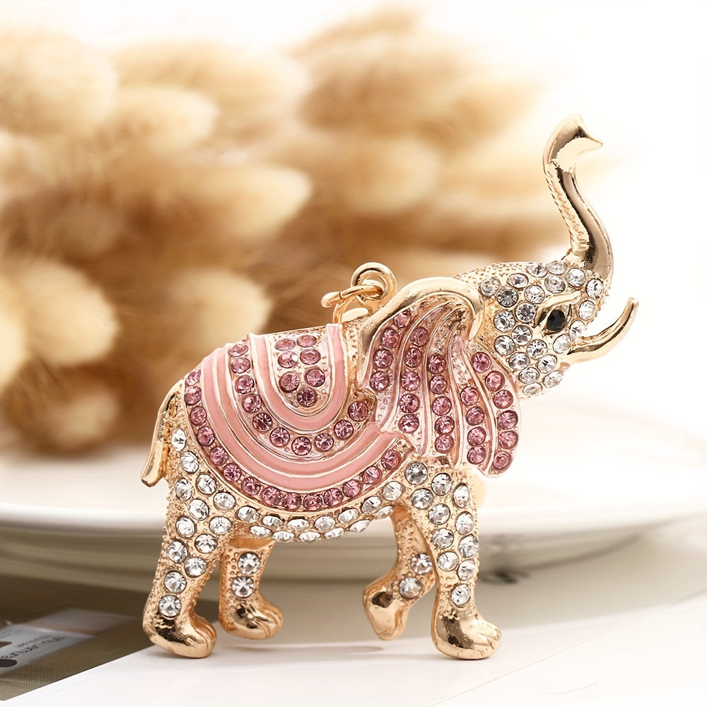 Rhinestone Elephant Keychain Car Key Pendant Golden Animal Key Ring