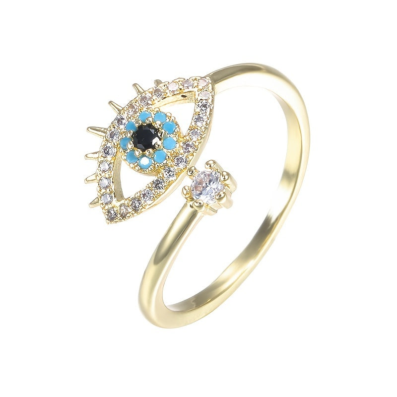 Copper Zircon Enamel Dripping Oil Evil Eye Tail Ring Women's Jewelry
