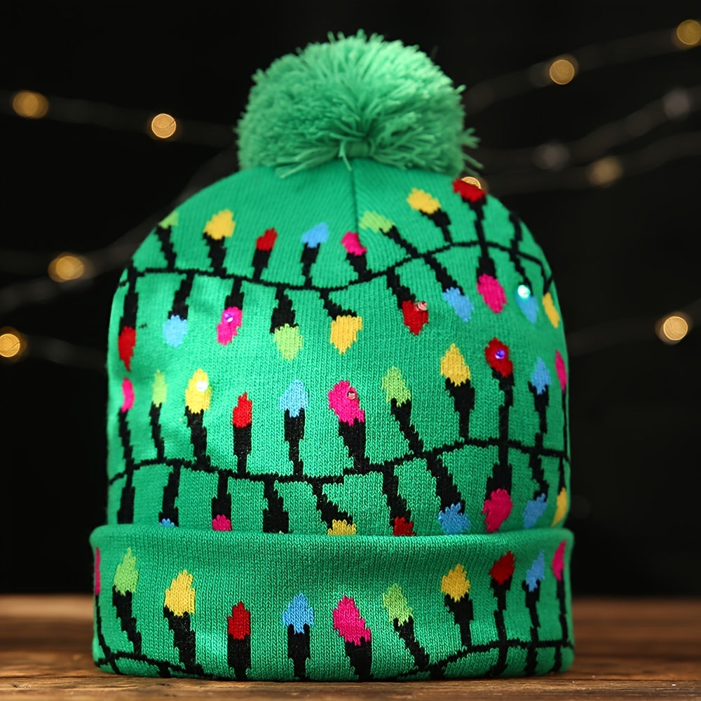 LED Light Knitted Christmas Hat Flanged Ball Cap