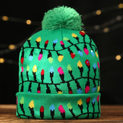 LED Light Knitted Christmas Hat Flanged Ball Cap