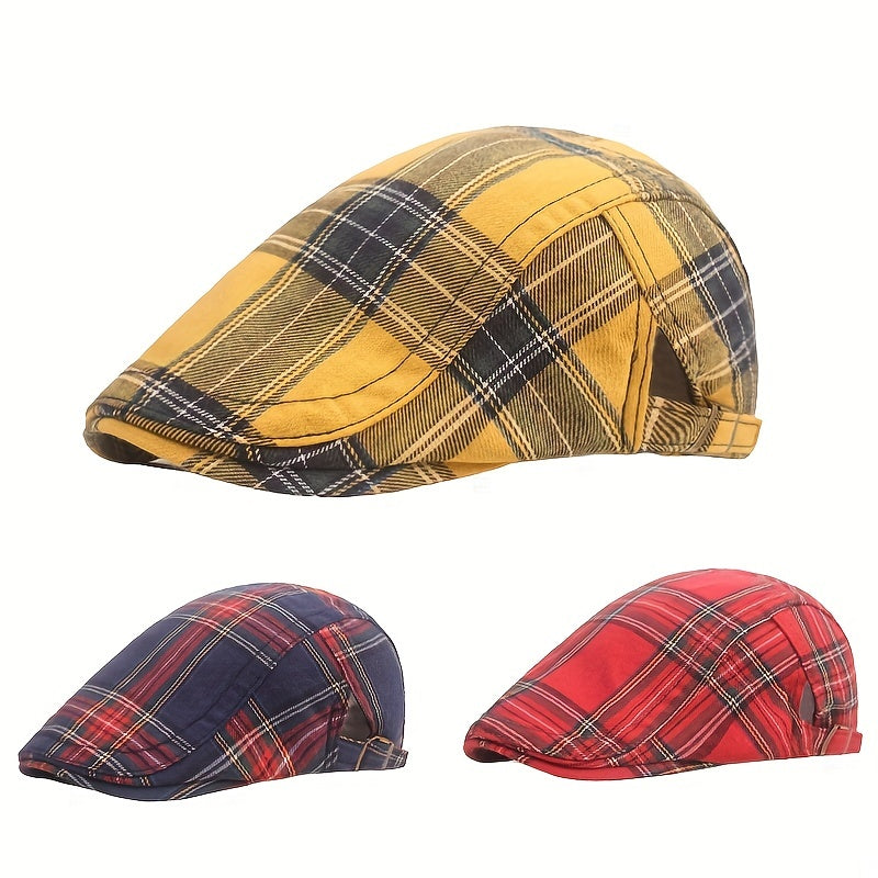 British Style Classic Plaid Vintage Beret Print Casual Cap