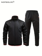 Men's Sports Suit Stand Collar Zip Up Jacket & Shorts