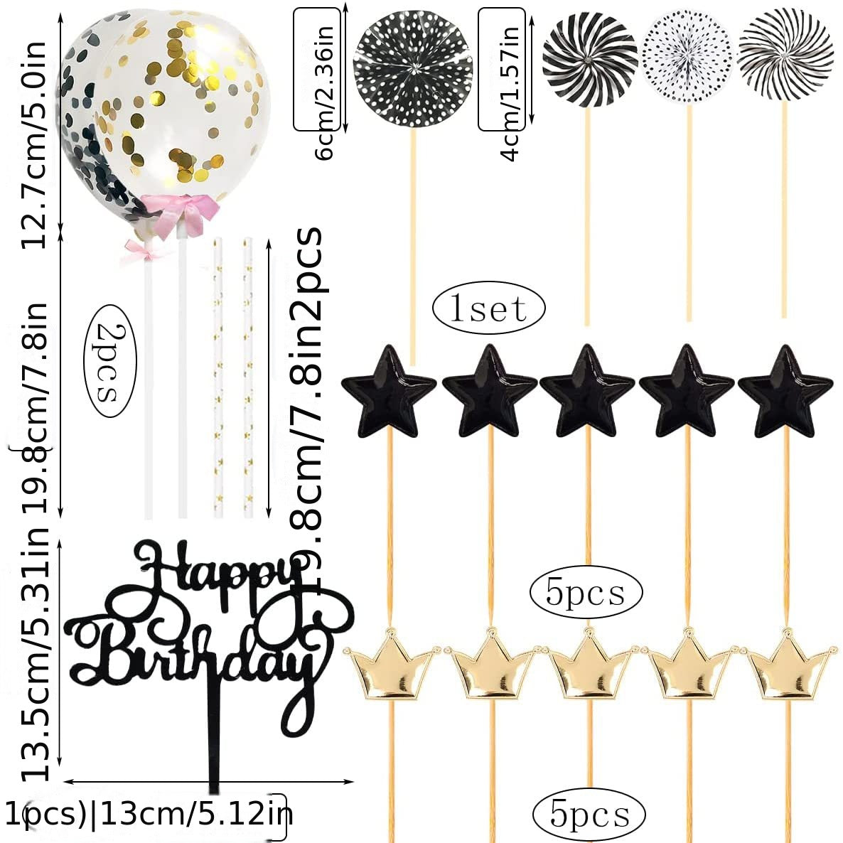 Happy Birthday Glitter Cake Decoration Kit Golden Star Theme Set