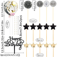Happy Birthday Glitter Cake Decoration Kit Golden Star Theme Set