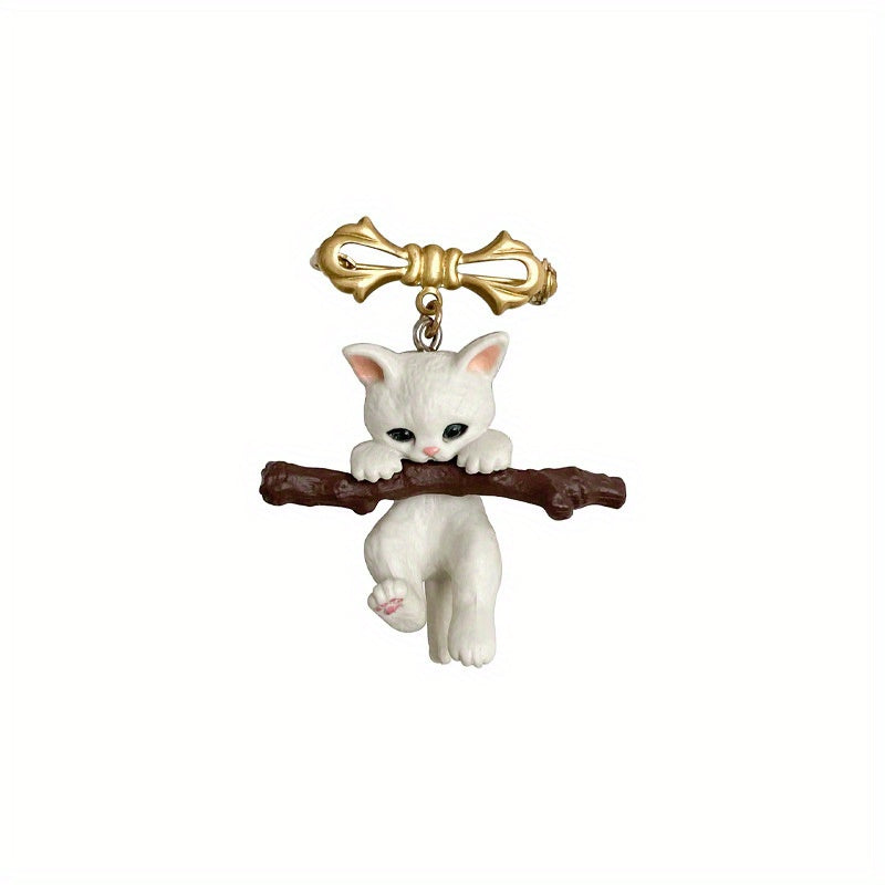 Naughty Cat with Branch Play Lapel Pin Unisex Party Jewelry