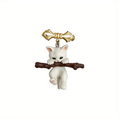 Naughty Cat with Branch Play Lapel Pin Unisex Party Jewelry