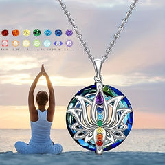 7 Chakra Necklace Lotus Pendant Yoga Chakra Healing Stone Bar Necklace