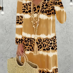  Colorblock Leopard Print V Neck Dress