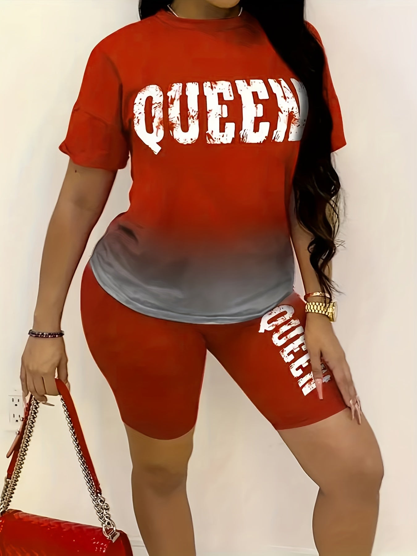 Casual Two Piece Set Crew Neck Short Sleeve Tee & Slim Shorts